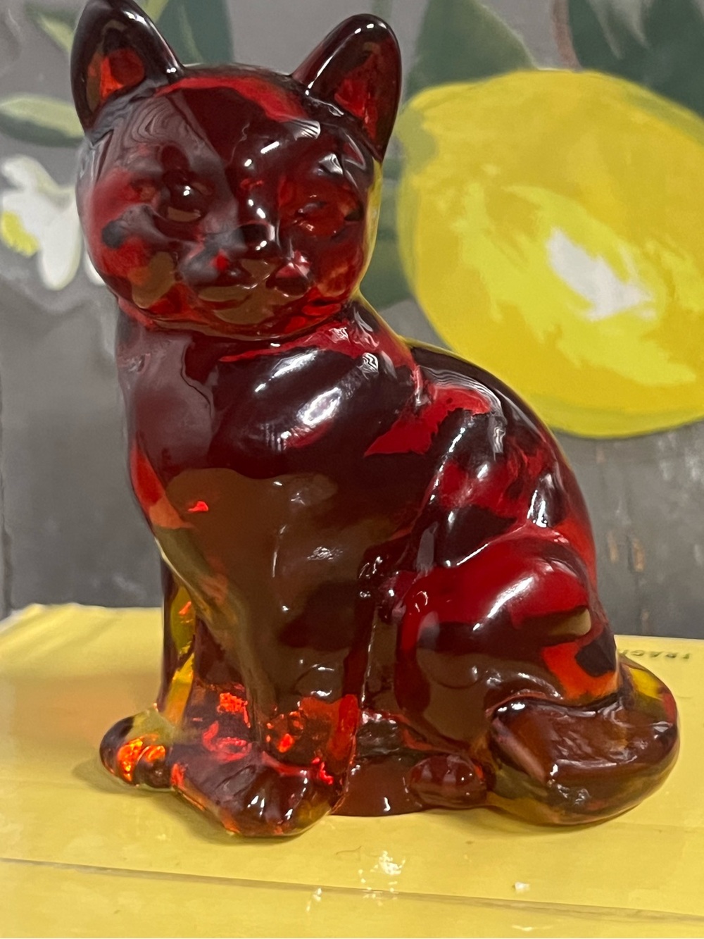 Vintage Fenton glass cat- Ruby Red Amberina